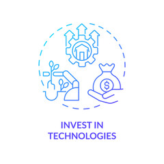 Fototapeta premium Invest in technologies blue gradient concept icon. Increase productivity. Rural development. Farm machinery. Round shape line illustration. Abstract idea. Graphic design. Easy to use