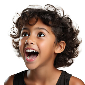Professional head shot of a 10-year-old girl laughing.