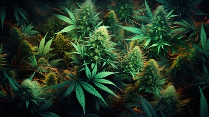 Illustration with cannabis plants