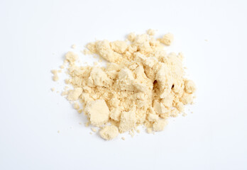 Plant protein powder isolated on white backgrouns.