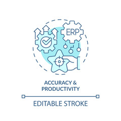 Editable accuracy and productivity blue icon concept, isolated vector, enterprise resource planning thin line illustration.