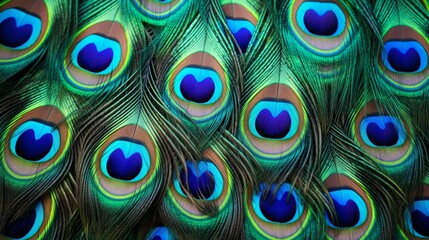 Beautiful peacock feathers in close up