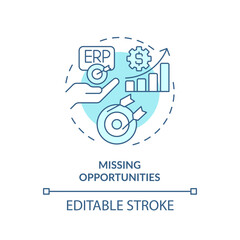 Editable missing opportunities blue icon concept, isolated vector, enterprise resource planning thin line illustration.