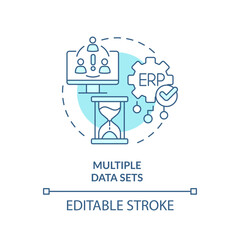 Editable multiple data sets blue icon concept, isolated vector, enterprise resource planning thin line illustration.