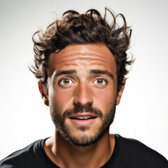 Obraz premium Professional studio head shot of a lively 28-year-old Lebanese man with an animated expression.