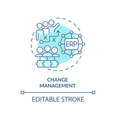 Editable change management blue icon concept, isolated vector, enterprise resource planning thin line illustration.