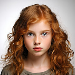 Naklejka premium Professional studio head shot of an 8-year-old Irish girl with a lively expression in her eyes.