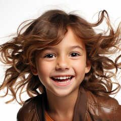 A professional studio head shot capturing the joy and energy of an 8-year-old Lebanese girl.