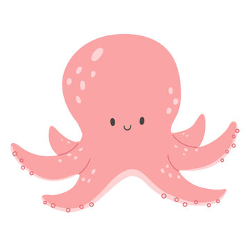 Cute smiling octopus in cartoon style