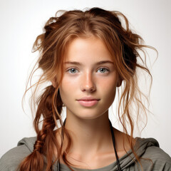Naklejka premium Professional studio head shot of a 16-year-old Danish girl radiating optimism and hope.