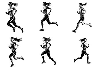 silhouette run woman. vector people running silhouettes