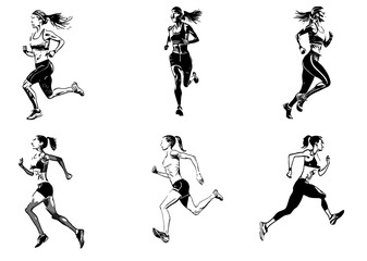 silhouette run woman. vector people running silhouettes