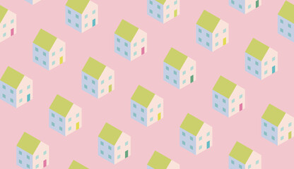vector seamless pattern of  pastel color houses with five windows