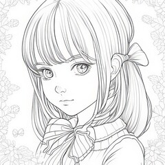 Whimsical Bunny Girl: Anime Manga Portrait Coloring Page