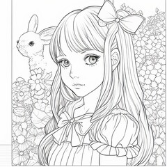 Whimsical Bunny Girl: Anime Manga Portrait Coloring Page