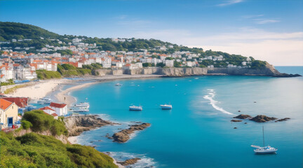 Naklejka na ściany i meble Beautiful seaside and towns by Generative AI