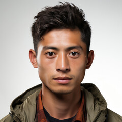 Obraz premium Professional studio head shot of a 20-year-old Vietnamese man radiating optimism and hope.