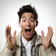 A professional headshot of a 21-year-old Filipino man expressing joy by clapping his hands.