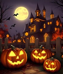 halloween background with pumpkin and bats