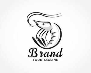 line art prawn shrimp sea food logo icon symbol design template illustration inspiration