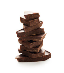 Broken chocolate bar set isolated on white background