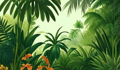 Tropical vintage botanical landscape, palm tree.