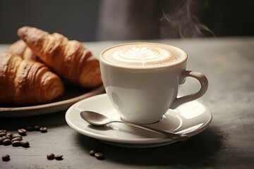 Morning Croissant and Cappuccino Delight breakfast - obrazy, fototapety, plakaty