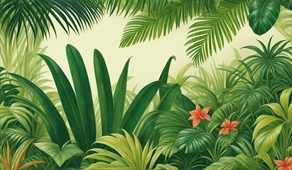 Fototapeta premium Tropical vintage botanical landscape, palm tree.