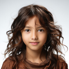 Naklejka premium Professional studio head shot of a lively 12-year-old Kazakhstani girl with an animated expression.