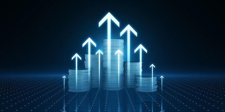 Investment concept, Coins graph stock market. 3d rendering