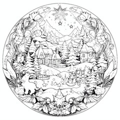 Christmas coloring page, generative ai 