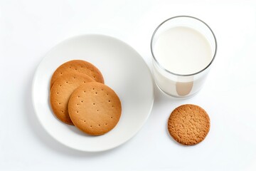 Fototapeta na wymiar Morning Bliss: Biscuits and Milk on White Background