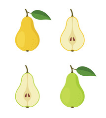 Yellow and green pears, whole and slices, eps 10 format