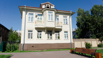 ARKHANGELSK, RUSSIA - July, 29, 2023: old architecture, architectural monuments on Chumbarov-Luchinsky street