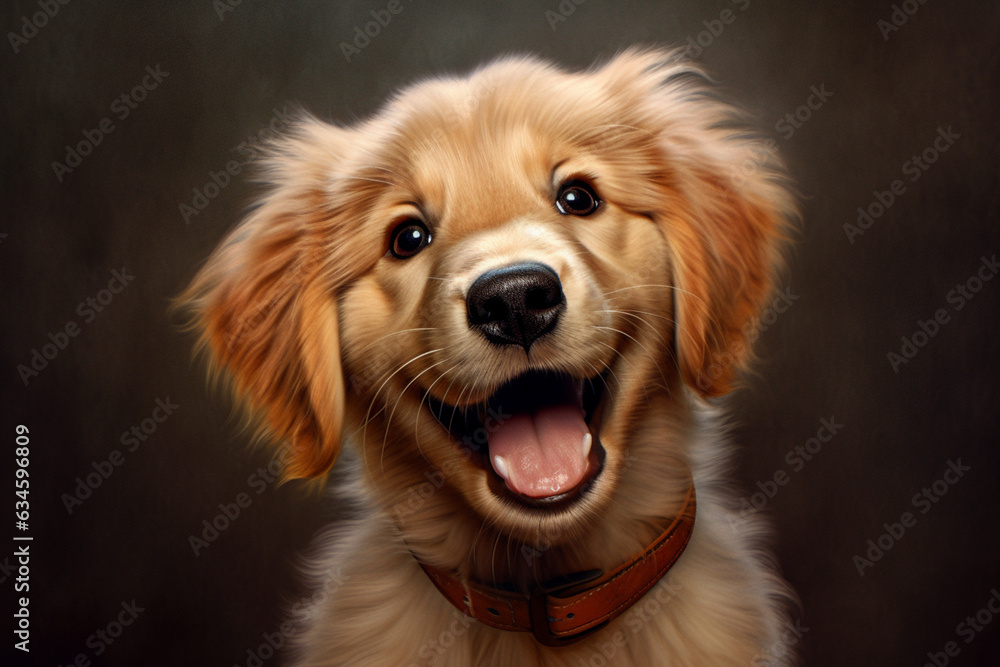 Poster a golden retriever puppy with its adorable floppy ears and playful expression, symbolizing the timel