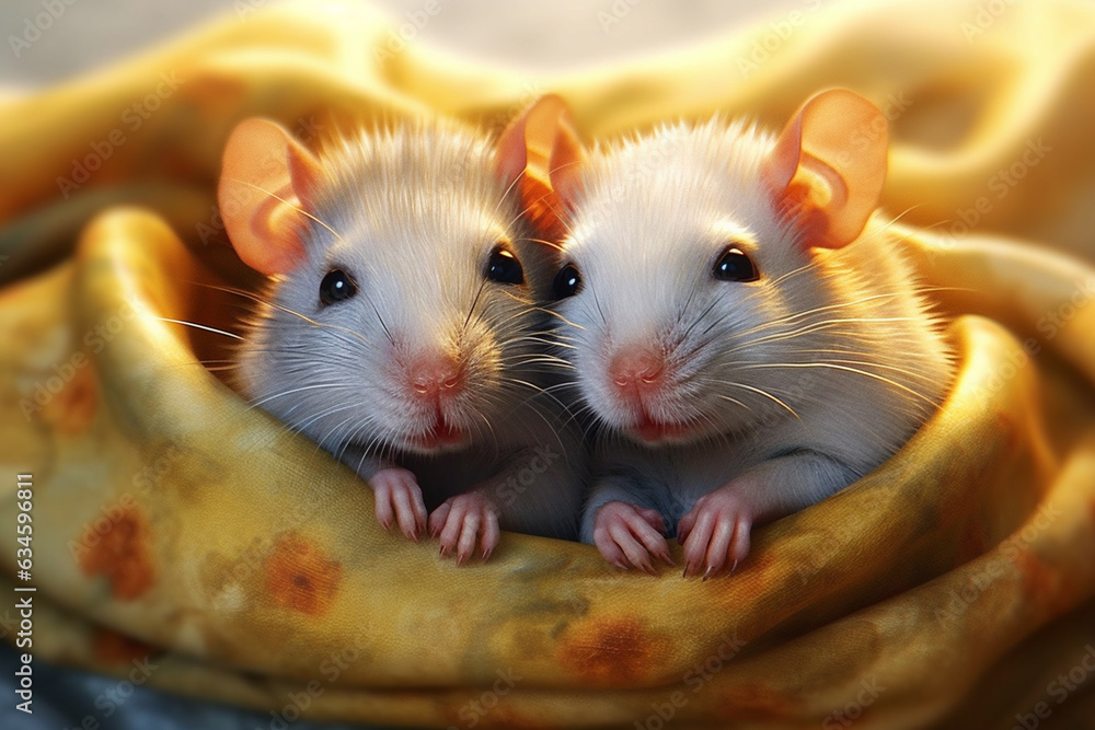Poster a snuggling pair of pet rats, challenging common misconceptions and showcasing the affectionate and 