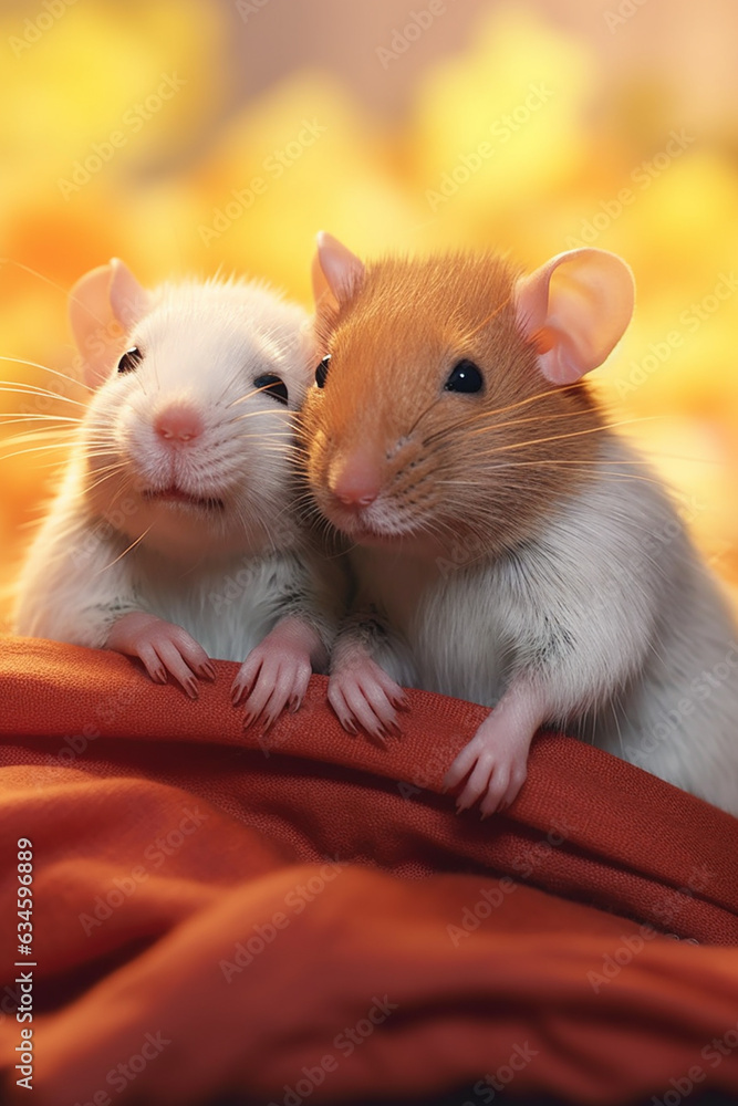 Poster a snuggling pair of pet rats, challenging common misconceptions and showcasing the affectionate and 