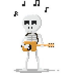 Pixel art skeleton guitarist character