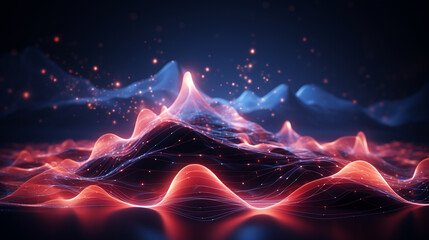 3d render, abstract minimal neon background with glowing wavy line