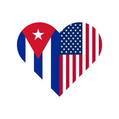 unity concept. heart shape icon of cuba and united states flags. vector illustration isolated on white background