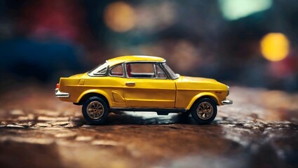 Fototapeta na wymiar Macro photo of a yellow toy car Generative AI