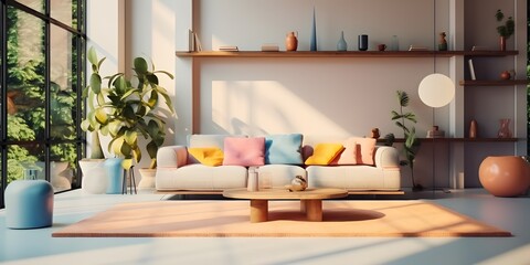 modern Pastel Color living room, AI generative
