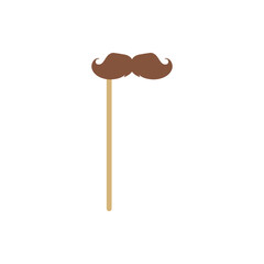 Mustache on stick, photo booth prop, flat vector illustration isolated on white background.