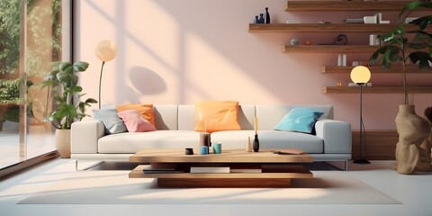 modern Pastel Color living room, AI generative