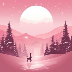 Obraz premium silhouettes christmas landscape and claus post card no text