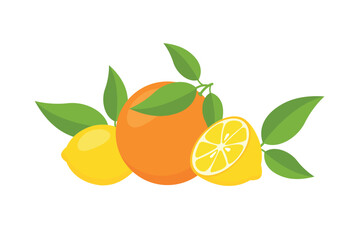 lemons and orange with leaves, eps 10 format	
