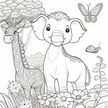 Page for coloring book for kids with animals