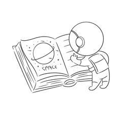 Astronaut is standing reading a book for coloring