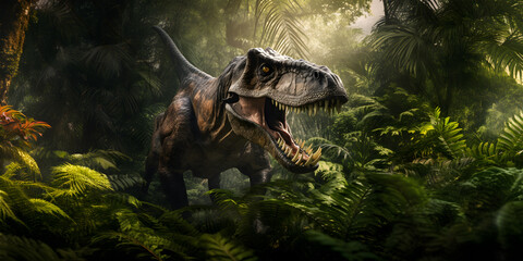 Tyrannosaurus Rex. T-rex. Large predatory dinosaur of the Cretaceous period with huge teeth 