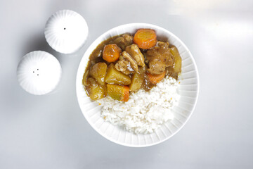 Japanese Curry Rice with Meat, Carrot and Potato. Japanese Food.
